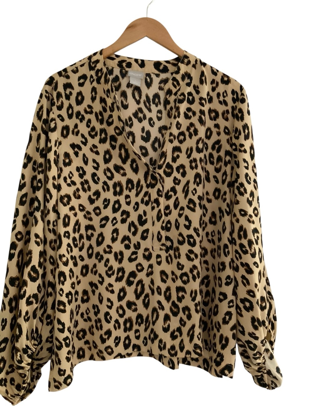 Chico's Leopard-Print V-Neck XL Popover Blouse